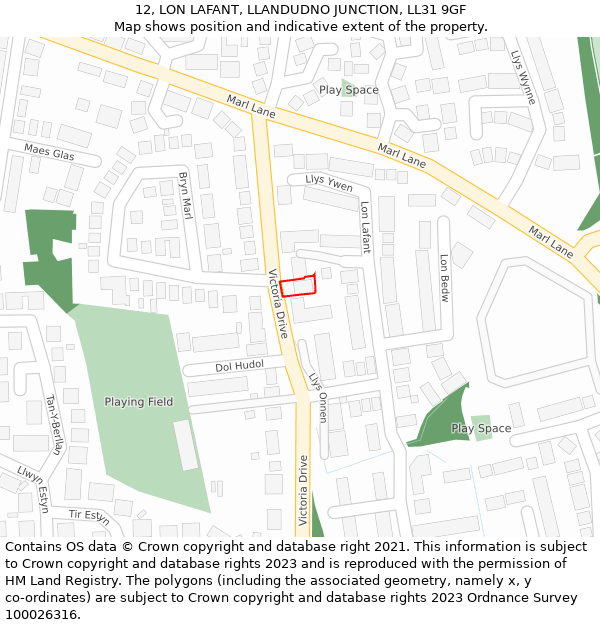 12, LON LAFANT, LLANDUDNO JUNCTION, LL31 9GF: Location map and indicative extent of plot