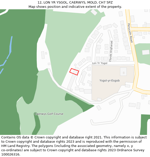 12, LON YR YSGOL, CAERWYS, MOLD, CH7 5PZ: Location map and indicative extent of plot