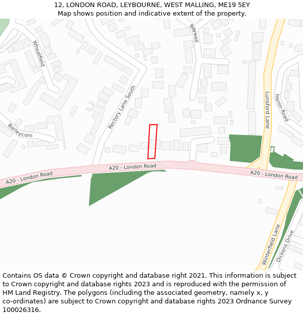 12, LONDON ROAD, LEYBOURNE, WEST MALLING, ME19 5EY: Location map and indicative extent of plot