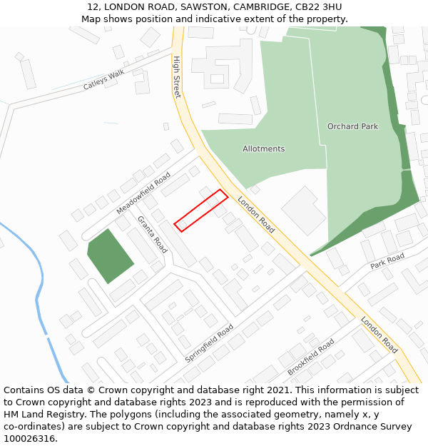 12, LONDON ROAD, SAWSTON, CAMBRIDGE, CB22 3HU: Location map and indicative extent of plot