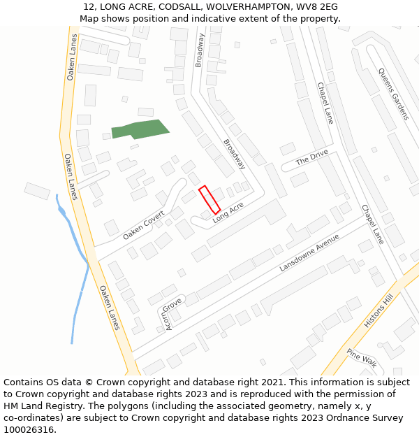 12, LONG ACRE, CODSALL, WOLVERHAMPTON, WV8 2EG: Location map and indicative extent of plot