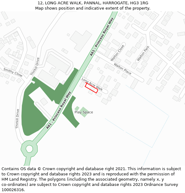 12, LONG ACRE WALK, PANNAL, HARROGATE, HG3 1RG: Location map and indicative extent of plot