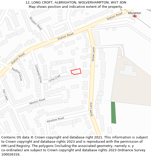 12, LONG CROFT, ALBRIGHTON, WOLVERHAMPTON, WV7 3DN: Location map and indicative extent of plot