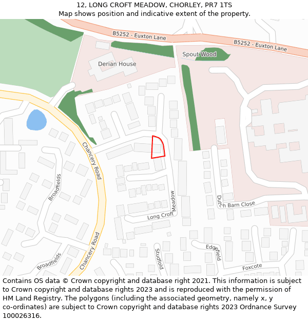 12, LONG CROFT MEADOW, CHORLEY, PR7 1TS: Location map and indicative extent of plot