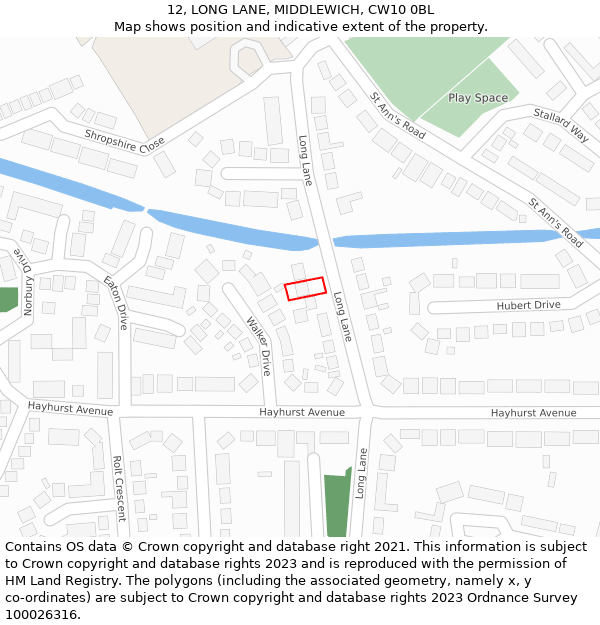 12, LONG LANE, MIDDLEWICH, CW10 0BL: Location map and indicative extent of plot