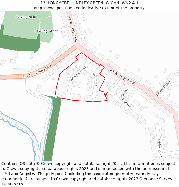 12, LONGACRE, HINDLEY GREEN, WIGAN, WN2 4LL: Location map and indicative extent of plot