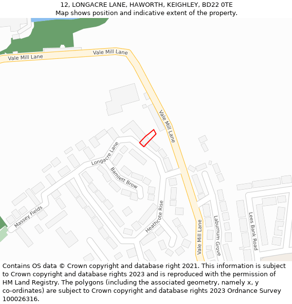 12, LONGACRE LANE, HAWORTH, KEIGHLEY, BD22 0TE: Location map and indicative extent of plot
