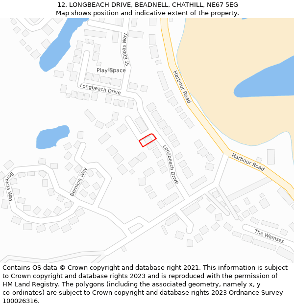 12, LONGBEACH DRIVE, BEADNELL, CHATHILL, NE67 5EG: Location map and indicative extent of plot