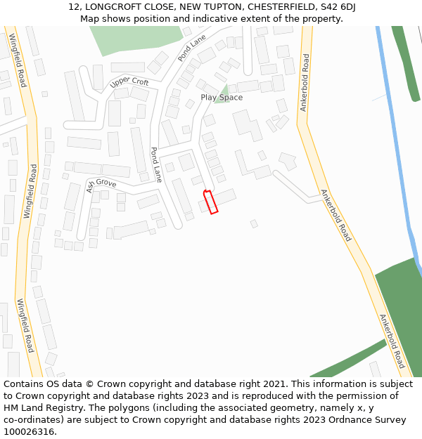 12, LONGCROFT CLOSE, NEW TUPTON, CHESTERFIELD, S42 6DJ: Location map and indicative extent of plot