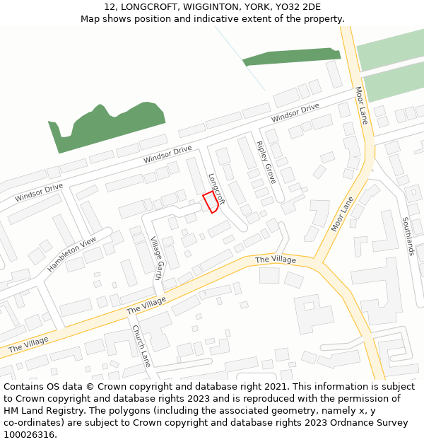 12, LONGCROFT, WIGGINTON, YORK, YO32 2DE: Location map and indicative extent of plot