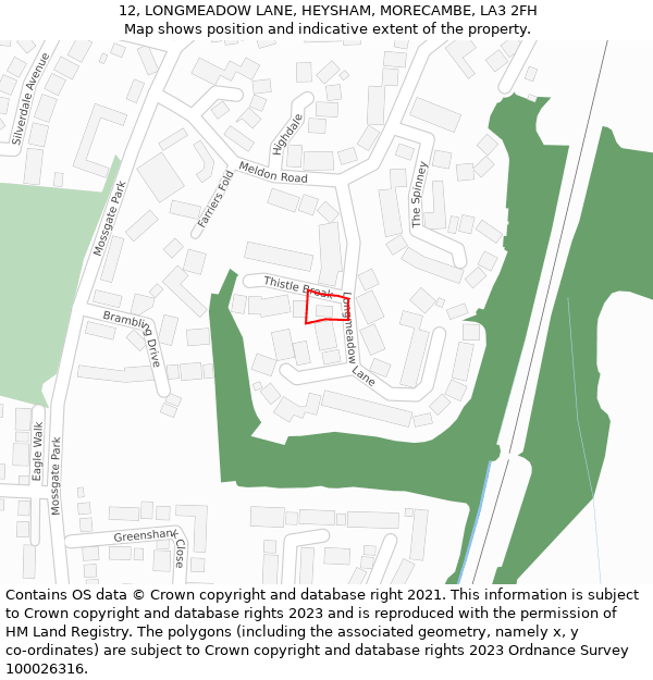 12, LONGMEADOW LANE, HEYSHAM, MORECAMBE, LA3 2FH: Location map and indicative extent of plot