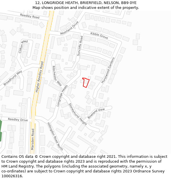 12, LONGRIDGE HEATH, BRIERFIELD, NELSON, BB9 0YE: Location map and indicative extent of plot