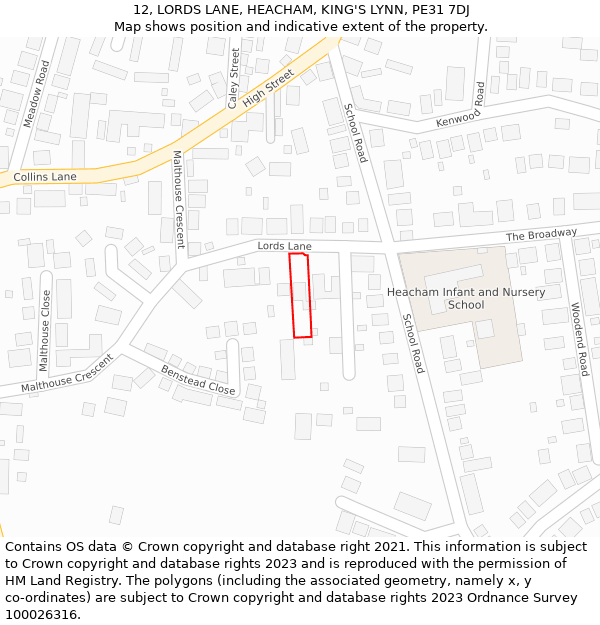 12, LORDS LANE, HEACHAM, KING'S LYNN, PE31 7DJ: Location map and indicative extent of plot