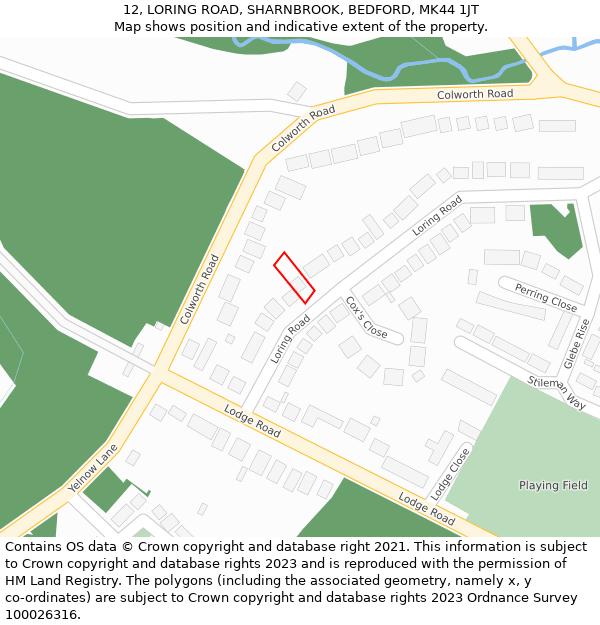 12, LORING ROAD, SHARNBROOK, BEDFORD, MK44 1JT: Location map and indicative extent of plot