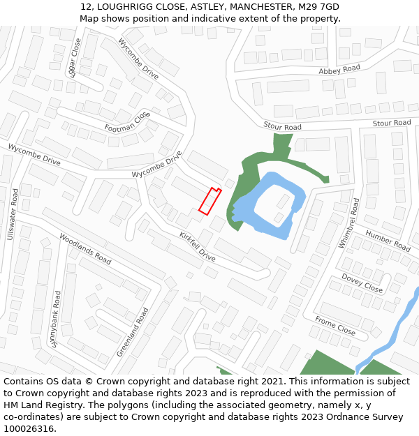 12, LOUGHRIGG CLOSE, ASTLEY, MANCHESTER, M29 7GD: Location map and indicative extent of plot