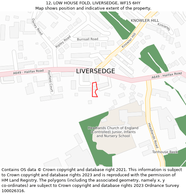 12, LOW HOUSE FOLD, LIVERSEDGE, WF15 6HY: Location map and indicative extent of plot