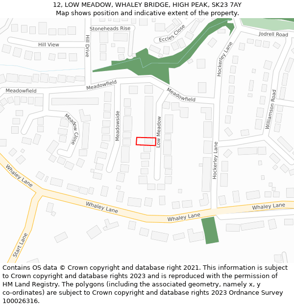 12, LOW MEADOW, WHALEY BRIDGE, HIGH PEAK, SK23 7AY: Location map and indicative extent of plot