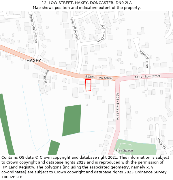 12, LOW STREET, HAXEY, DONCASTER, DN9 2LA: Location map and indicative extent of plot