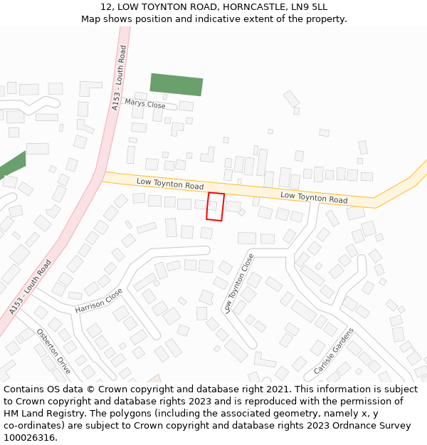 12, LOW TOYNTON ROAD, HORNCASTLE, LN9 5LL: Location map and indicative extent of plot