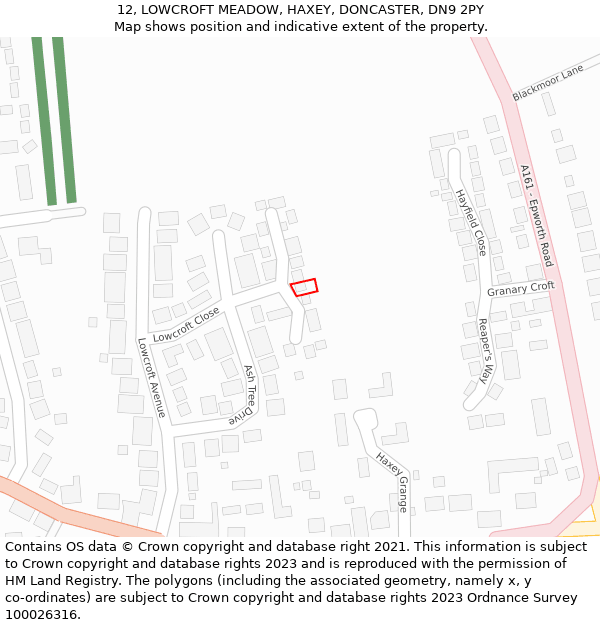 12, LOWCROFT MEADOW, HAXEY, DONCASTER, DN9 2PY: Location map and indicative extent of plot