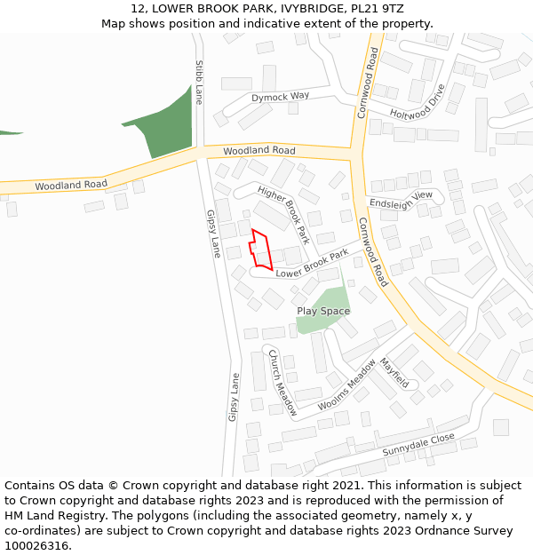 12, LOWER BROOK PARK, IVYBRIDGE, PL21 9TZ: Location map and indicative extent of plot