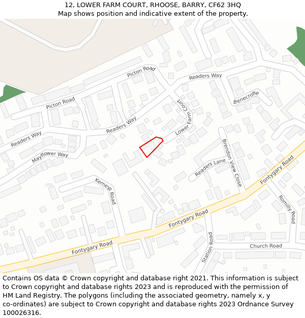 12, LOWER FARM COURT, RHOOSE, BARRY, CF62 3HQ: Location map and indicative extent of plot