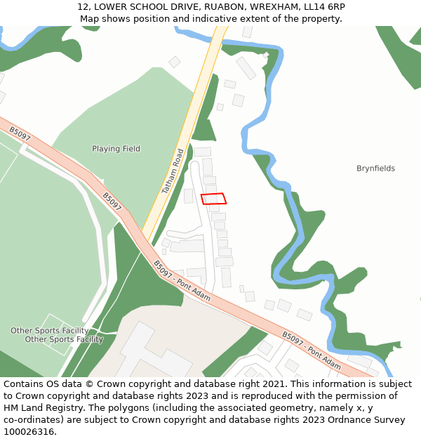 12, LOWER SCHOOL DRIVE, RUABON, WREXHAM, LL14 6RP: Location map and indicative extent of plot