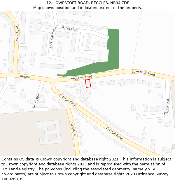 12, LOWESTOFT ROAD, BECCLES, NR34 7DE: Location map and indicative extent of plot