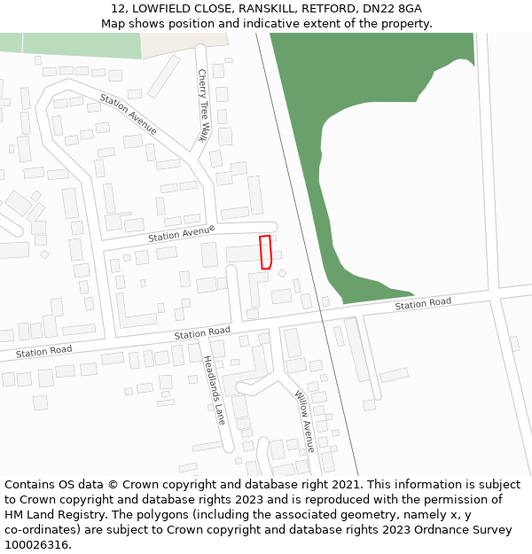 12, LOWFIELD CLOSE, RANSKILL, RETFORD, DN22 8GA: Location map and indicative extent of plot