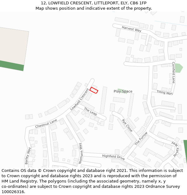 12, LOWFIELD CRESCENT, LITTLEPORT, ELY, CB6 1FP: Location map and indicative extent of plot