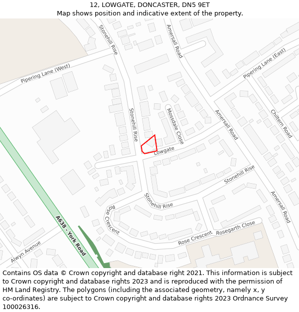 12, LOWGATE, DONCASTER, DN5 9ET: Location map and indicative extent of plot