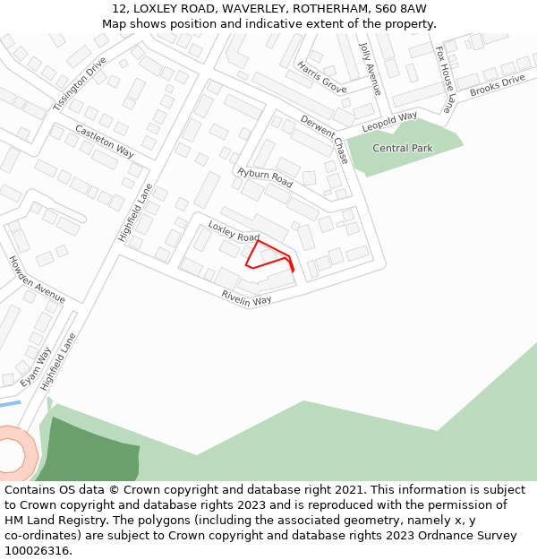 12, LOXLEY ROAD, WAVERLEY, ROTHERHAM, S60 8AW: Location map and indicative extent of plot