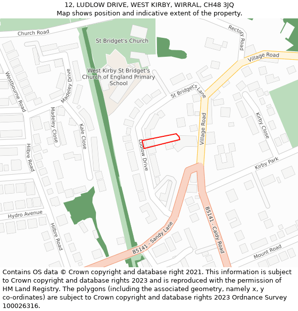 12, LUDLOW DRIVE, WEST KIRBY, WIRRAL, CH48 3JQ: Location map and indicative extent of plot