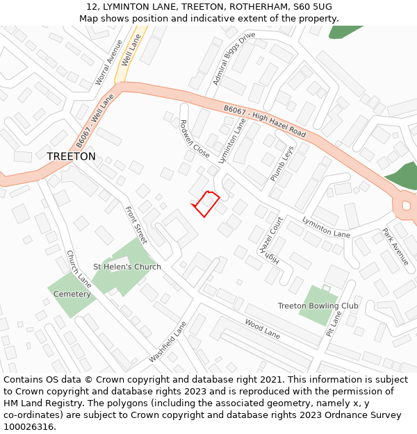 12, LYMINTON LANE, TREETON, ROTHERHAM, S60 5UG: Location map and indicative extent of plot