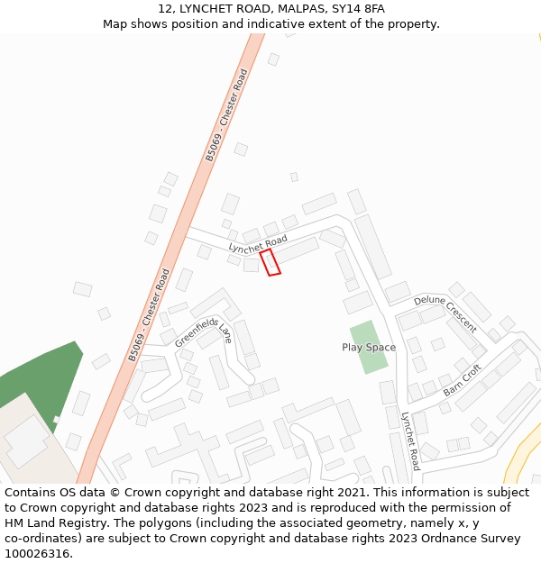 12, LYNCHET ROAD, MALPAS, SY14 8FA: Location map and indicative extent of plot