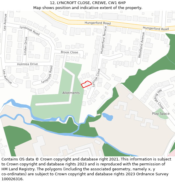 12, LYNCROFT CLOSE, CREWE, CW1 6HP: Location map and indicative extent of plot