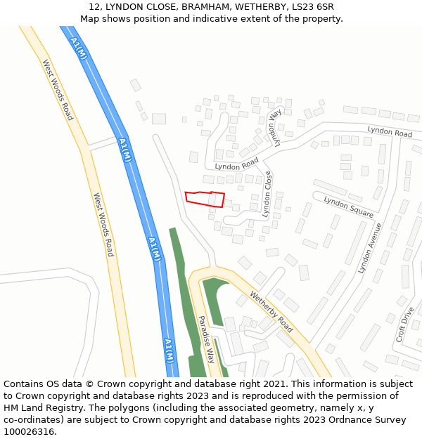 12, LYNDON CLOSE, BRAMHAM, WETHERBY, LS23 6SR: Location map and indicative extent of plot