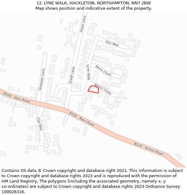 12, LYNE WALK, HACKLETON, NORTHAMPTON, NN7 2BW: Location map and indicative extent of plot