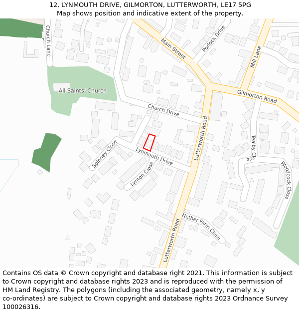 12, LYNMOUTH DRIVE, GILMORTON, LUTTERWORTH, LE17 5PG: Location map and indicative extent of plot