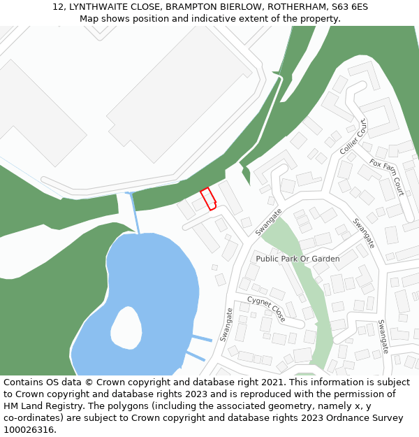 12, LYNTHWAITE CLOSE, BRAMPTON BIERLOW, ROTHERHAM, S63 6ES: Location map and indicative extent of plot