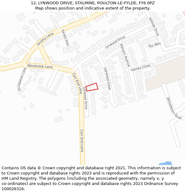 12, LYNWOOD DRIVE, STALMINE, POULTON-LE-FYLDE, FY6 0PZ: Location map and indicative extent of plot