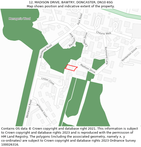 12, MADISON DRIVE, BAWTRY, DONCASTER, DN10 6SG: Location map and indicative extent of plot