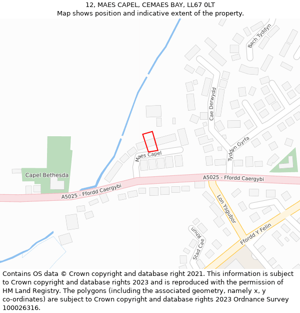 12, MAES CAPEL, CEMAES BAY, LL67 0LT: Location map and indicative extent of plot