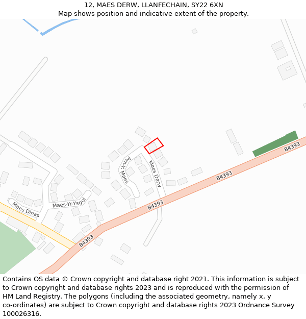 12, MAES DERW, LLANFECHAIN, SY22 6XN: Location map and indicative extent of plot