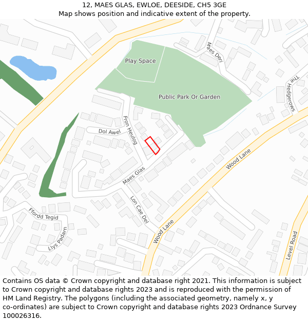 12, MAES GLAS, EWLOE, DEESIDE, CH5 3GE: Location map and indicative extent of plot