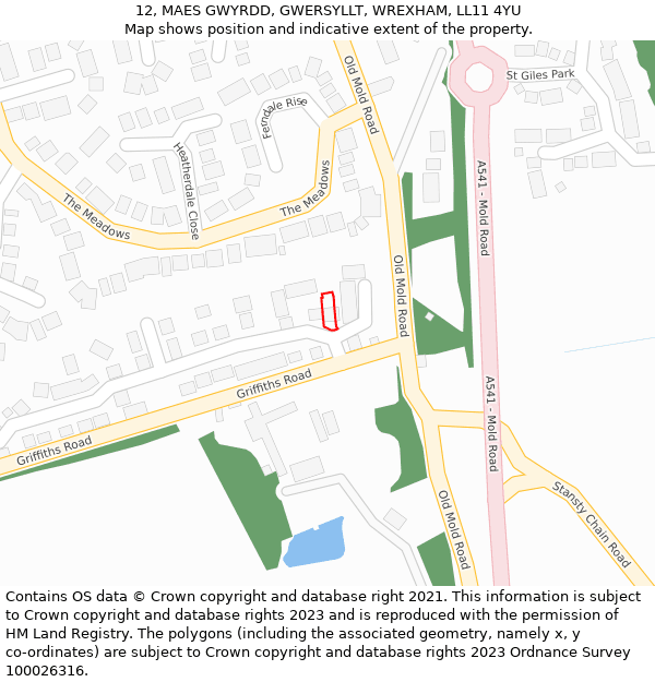 12, MAES GWYRDD, GWERSYLLT, WREXHAM, LL11 4YU: Location map and indicative extent of plot