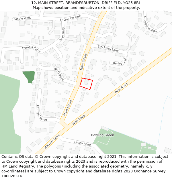 12, MAIN STREET, BRANDESBURTON, DRIFFIELD, YO25 8RL: Location map and indicative extent of plot