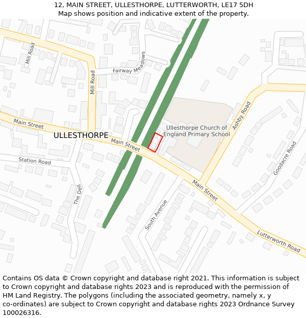 12, MAIN STREET, ULLESTHORPE, LUTTERWORTH, LE17 5DH: Location map and indicative extent of plot