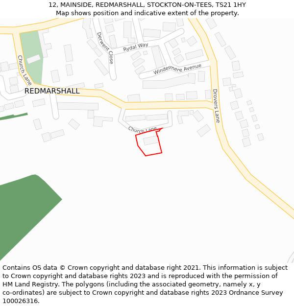 12, MAINSIDE, REDMARSHALL, STOCKTON-ON-TEES, TS21 1HY: Location map and indicative extent of plot