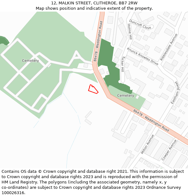 12, MALKIN STREET, CLITHEROE, BB7 2RW: Location map and indicative extent of plot